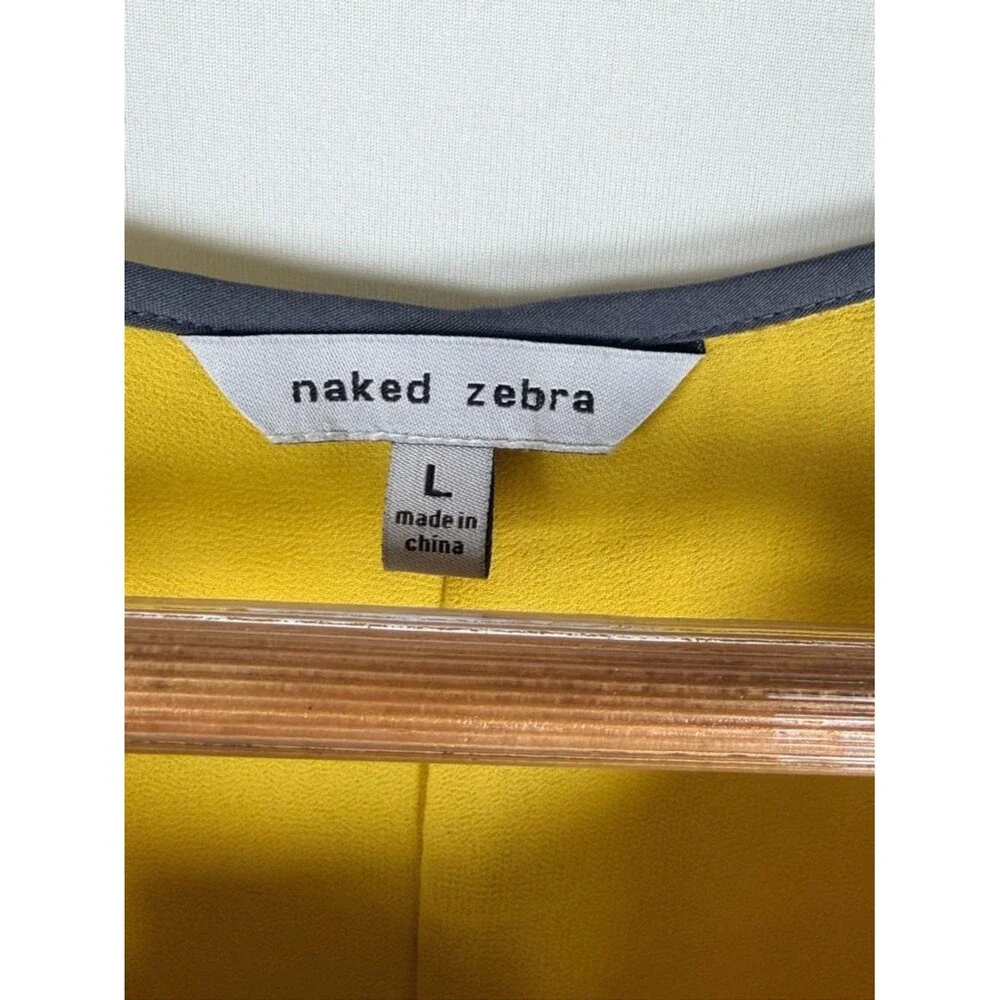 Naked Zebra Yellow Zip Front Sleeveless Top Large High Neck Tank